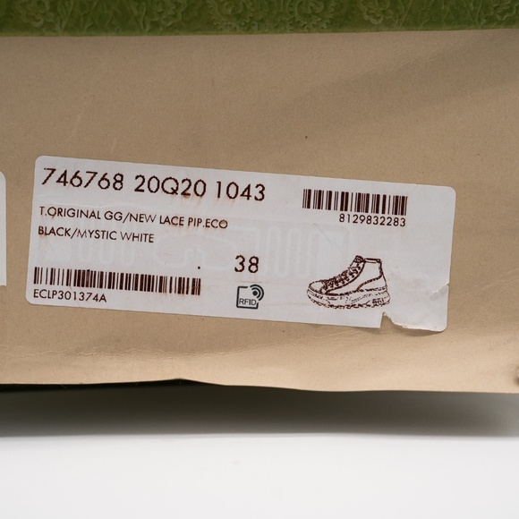 38G 8 US Gucci High Tennis 1977 Black High Top White Canvas Sneakers - Picture 11 of 11